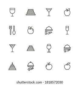 Stroke line icons set of gastronomy. Simple symbols for app development and website design. Vector outline pictograms isolated on a white background. Pack of stroke icons.