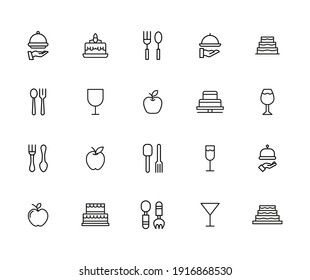 Stroke line icons set of gastronomy. Simple symbols for app development and website design. Vector outline pictograms isolated on a white background. Pack of stroke icons.