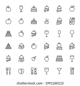 Stroke line icons set of gastronomy. Simple symbols for app development and website design. Vector outline pictograms isolated on a white background. Pack of stroke icons.