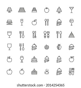 Stroke line icons set of gastronomy. Simple symbols for app development and website design. Vector outline pictograms isolated on a white background. Pack of stroke icons.