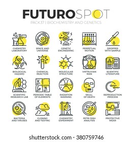 Stroke line icons set of genetics lab research, biochemistry experiment. Modern flat linear pictogram concept. Premium quality outline symbol collection. Simple vector material design of web graphics.