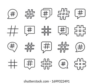 Iconos de la línea de trazo conjunto de etiquetas. Símbolos simples para el desarrollo de aplicaciones y el diseño de sitios web. Pictogramas de contorno vectorial aislados en un fondo blanco. Paquete de iconos de trazo. 
