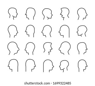 Stroke line icons set of head. Simple symbols for app development and website design. Vector outline pictograms isolated on a white background. Pack of stroke icons. 
