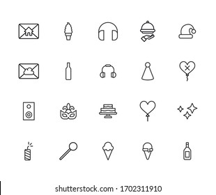 Stroke line icons set of holidays. Simple symbols for app development and website design. Vector outline pictograms isolated on a white background. Pack of stroke icons. 