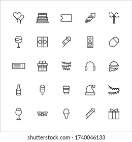 Stroke line icons set of holidays. Simple symbols for app development and website design. Vector outline pictograms isolated on a white background. Pack of stroke icons. 