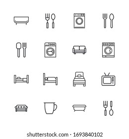 Stroke line icons set of home stuff. Simple symbols for app development and website design. Vector outline pictograms isolated on a white background. Pack of stroke icons. 
