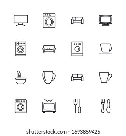 Stroke line icons set of home stuff. Simple symbols for app development and website design. Vector outline pictograms isolated on a white background. Pack of stroke icons. 