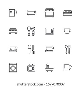 Stroke line icons set of home stuff. Simple symbols for app development and website design. Vector outline pictograms isolated on a white background. Pack of stroke icons. 