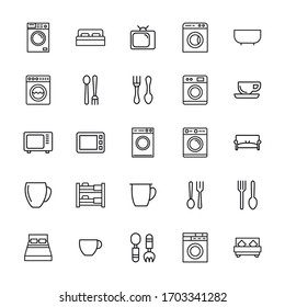 Stroke line icons set of home stuff. Simple symbols for app development and website design. Vector outline pictograms isolated on a white background. Pack of stroke icons. 