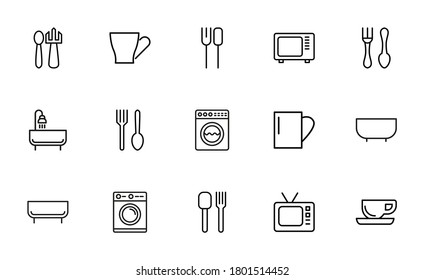 Stroke line icons set of home stuff. Simple symbols for app development and website design. Vector outline pictograms isolated on a white background. Pack of stroke icons.