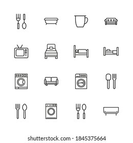 Stroke line icons set of home stuff. Simple symbols for app development and website design. Vector outline pictograms isolated on a white background. Pack of stroke icons.