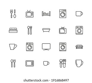 Stroke line icons set of home stuff. Simple symbols for app development and website design. Vector outline pictograms isolated on a white background. Pack of stroke icons.