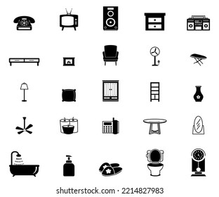 Stroke line icons set of home stuff. Simple symbols for app development and website design. Vector outline pictograms isolated on a white background.