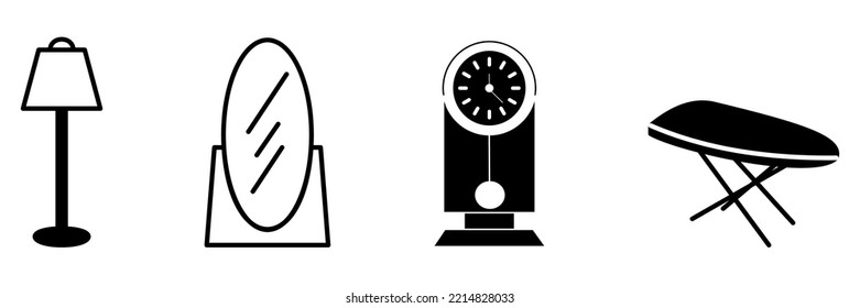 Stroke line icons set of home stuff. Simple symbols for app development and website design. Vector outline pictograms isolated on a white background.