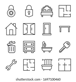 Stroke line icons set of house. Simple symbols for app development and website design. Vector outline pictograms isolated on a white background. Pack of stroke icons. 