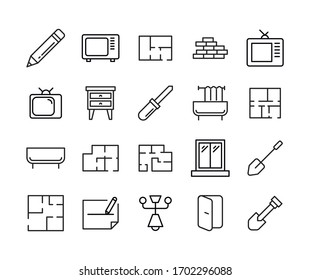 Stroke line icons set of house. Simple symbols for app development and website design. Vector outline pictograms isolated on a white background. Pack of stroke icons. 