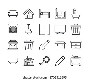 Stroke line icons set of house. Simple symbols for app development and website design. Vector outline pictograms isolated on a white background. Pack of stroke icons. 