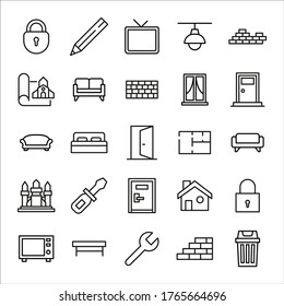 Stroke line icons set of house. Simple symbols for app development and website design. Vector outline pictograms isolated on a white background. Pack of stroke icons. 