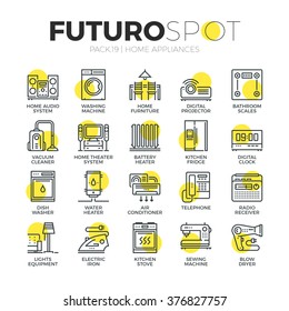 Stroke line icons set of household appliances, consumer electronics. Modern flat linear pictogram concept. Premium quality outline symbol collection. Simple vector material design of web graphics.