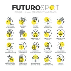 Stroke line icons set of human personality traits, mind psychology skills. Modern flat linear pictogram concept. Premium quality outline symbol collection Simple vector material design of web graphics