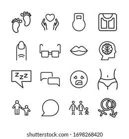 Stroke line icons set of human. Simple symbols for app development and website design. Vector outline pictograms isolated on a white background. Pack of stroke icons. 