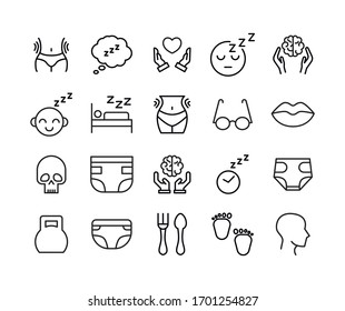 Schlagt Linien-Symbole Set von Menschen. Einfache Symbole für die App-Entwicklung und das Webdesign. Vektorillustration umreißt Piktogramme einzeln auf weißem Hintergrund. Paket mit Strichsymbolen. 