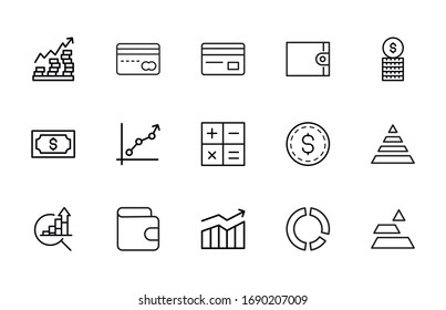 Stroke line icons set of income. Simple symbols for app development and website design. Vector outline pictograms isolated on a white background. Pack of stroke icons. 