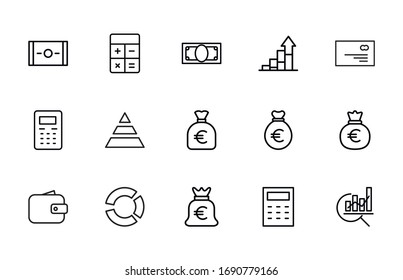 Stroke line icons set of income. Simple symbols for app development and website design. Vector outline pictograms isolated on a white background. Pack of stroke icons. 