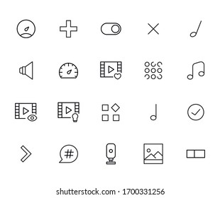 Stroke line icons set of interface. Simple symbols for app development and website design. Vector outline pictograms isolated on a white background. Pack of stroke icons. 