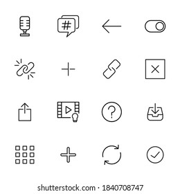 Stroke line icons set of interface. Simple symbols for app development and website design. Vector outline pictograms isolated on a white background. Pack of stroke icons.