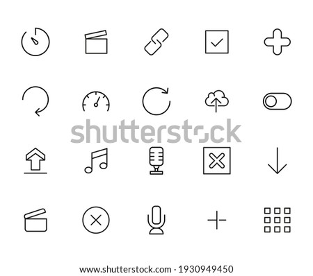 Stroke line icons set of interface. Simple symbols for app development and website design. Vector outline pictograms isolated on a white background. Pack of stroke icons.