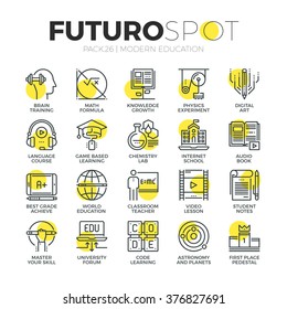 Stroke line icons set of internet education class and online course study. Modern flat linear pictogram concept. Premium quality outline symbol collection. Simple vector material design, web graphics.