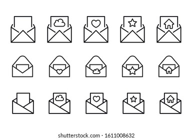 Stroke line icons set of invitation. Simple symbols for app development and website design. Vector outline pictograms isolated on a white background. Pack of stroke icons. 