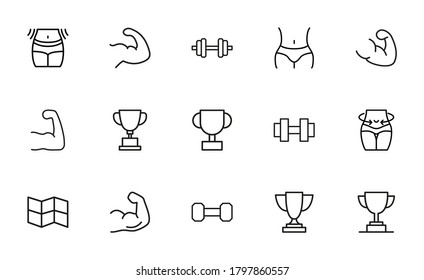 Stroke line icons set of lifestyle. Simple symbols for app development and website design. Vector outline pictograms isolated on a white background. Pack of stroke icons.