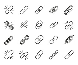 Stroke Line Icons Set Of Link. Simple Symbols For App Development And Website Design. Vector Outline Pictograms Isolated On A White Background. Pack Of Stroke Icons.