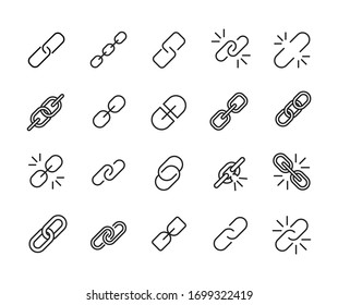 Stroke line icons set of link. Simple symbols for app development and website design. Vector outline pictograms isolated on a white background. Pack of stroke icons. 