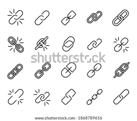 Stroke line icons set of link. Simple symbols for app development and website design. Vector outline pictograms isolated on a white background. Pack of stroke icons.