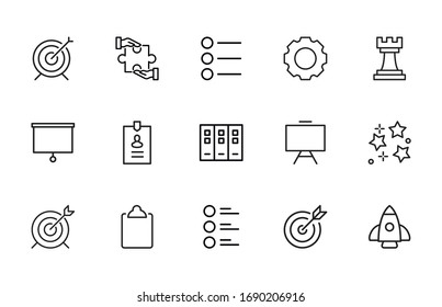 Stroke line icons set of management. Simple symbols for app development and website design. Vector outline pictograms isolated on a white background. Pack of stroke icons. 
