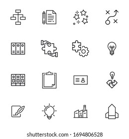 Conjunto de iconos de línea de trazo de administración. Símbolos simples para el desarrollo de aplicaciones y el diseño de sitios web. Pictogramas de contorno vectorial aislados en un fondo blanco. Paquete de iconos de trazo. 
