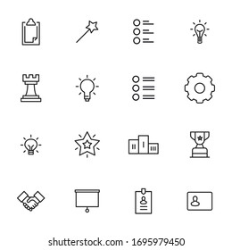 Stroke line icons set of management. Simple symbols for app development and website design. Vector outline pictograms isolated on a white background. Pack of stroke icons. 