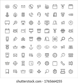 Stroke line icons set of marketing. Simple symbols for app development and website design. Vector outline pictograms isolated on a white background. Pack of stroke icons. 
