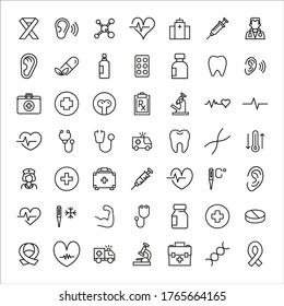 Iconos de línea de ataque conjunto de médicos. Símbolos simples para el desarrollo de aplicaciones y el diseño de sitios web. Pictogramas de contorno vectorial aislados en un fondo blanco. Paquete de iconos de trazo. 