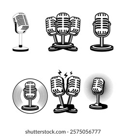 Stroke line icons set of microphone. Illustration vector.