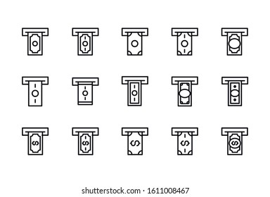 Stroke line icons set of money bag. Simple symbols for app development and website design. Vector outline pictograms isolated on a white background. Pack of stroke icons. 