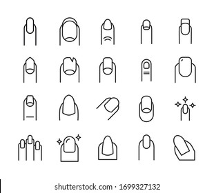 Stroke line icons set of nail. Simple symbols for app development and website design. Vector outline pictograms isolated on a white background. Pack of stroke icons. 