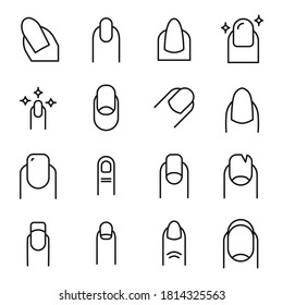 Stroke line icons set of nail. Simple symbols for app development and website design. Vector outline pictograms isolated on a white background. Pack of stroke icons.