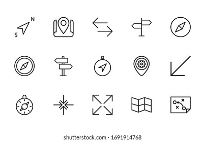 Stroke line icons set of navigation. Simple symbols for app development and website design. Vector outline pictograms isolated on a white background. Pack of stroke icons. 