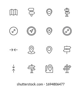Stroke line icons set of navigation. Simple symbols for app development and website design. Vector outline pictograms isolated on a white background. Pack of stroke icons. 