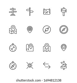 Stroke line icons set of navigation. Simple symbols for app development and website design. Vector outline pictograms isolated on a white background. Pack of stroke icons. 