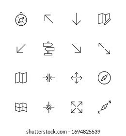 Conjunto de iconos de línea de trazo de navegación. Símbolos simples para el desarrollo de aplicaciones y el diseño de sitios web. Pictogramas de contorno vectorial aislados en un fondo blanco. Paquete de iconos de trazo. 